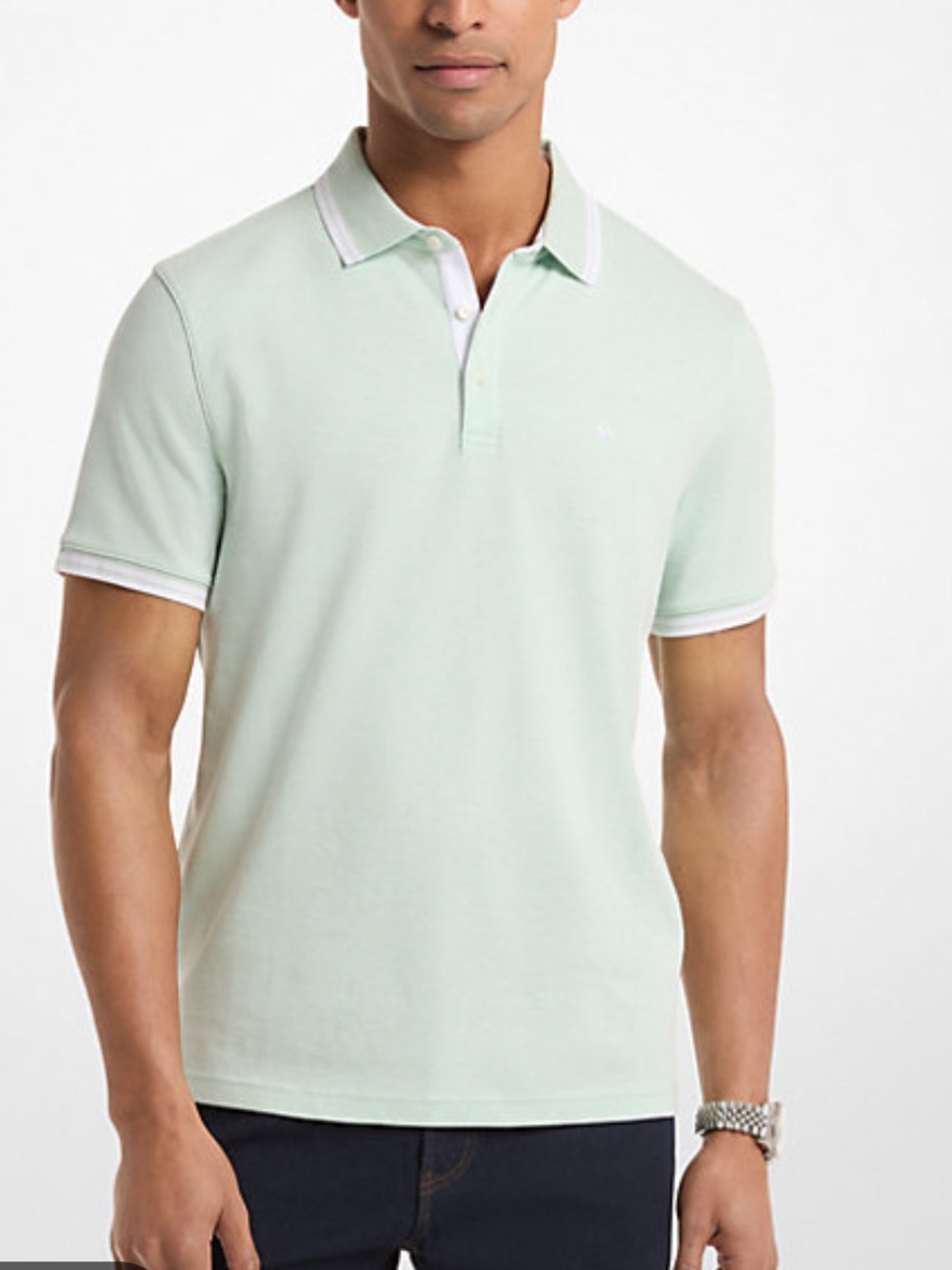 Michael Kors Pale Blue Short-Sleeve Cotton Polo with Contrast Trim